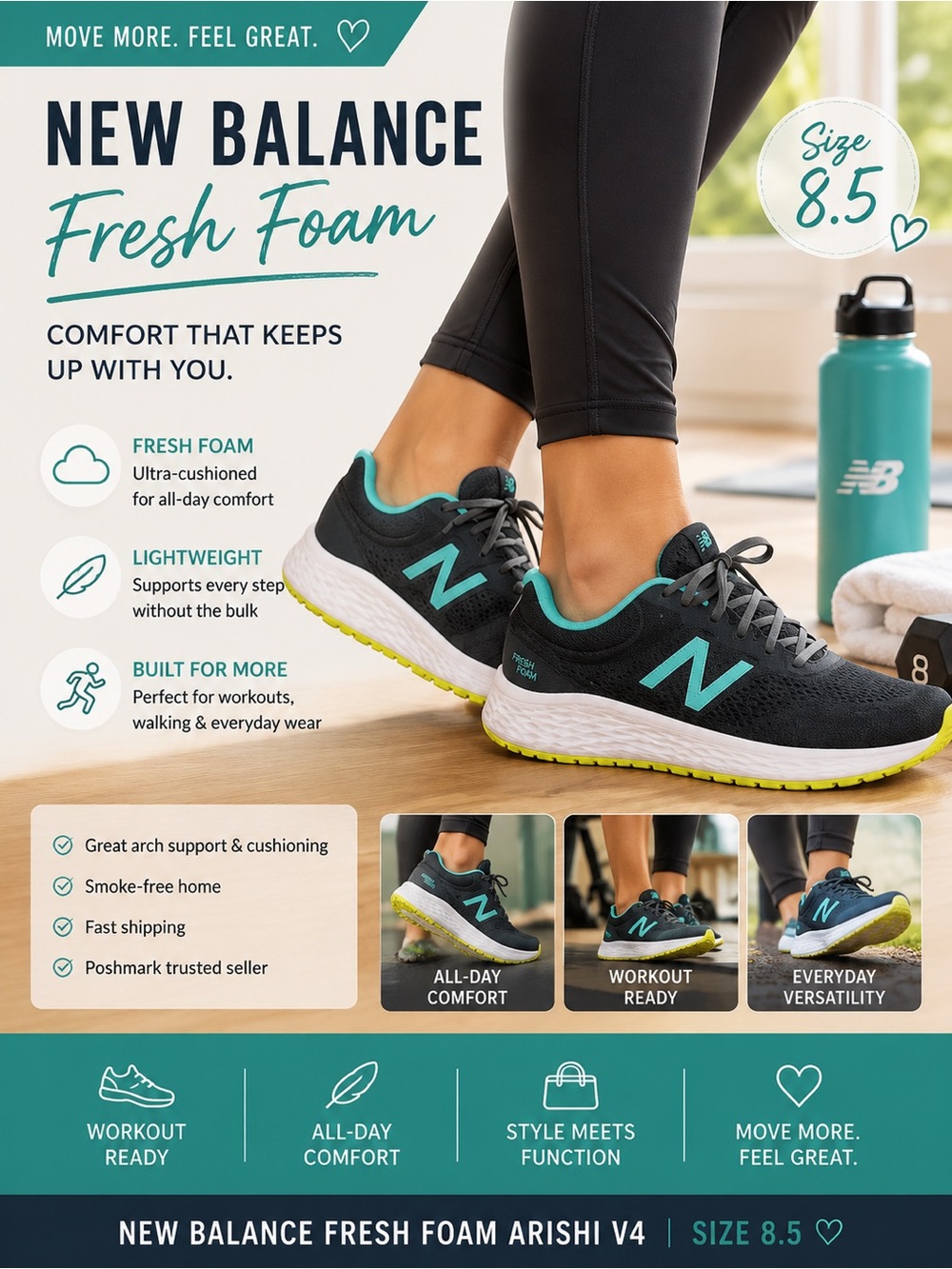 New Balance Women's Fresh Foam Arishi V4 Running Shoes - Dark Gray/Teal